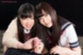 Girls stroking big cock wearing uniforms looking up long hair